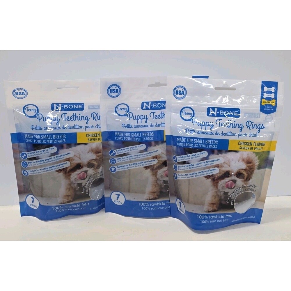 3 Pack N-Bone Teeny Puppy Teething Rings Chicken 4.6oz Small Breed Exp 2027